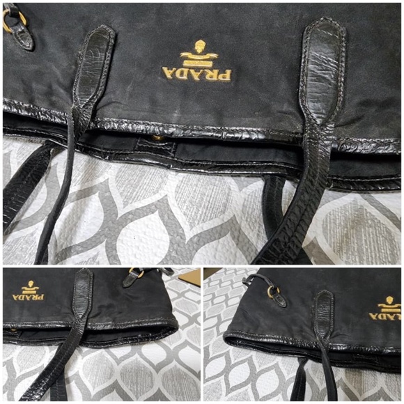 Authentic Prada Nylon Leather Tote Bag Black - Picture 11 of 12